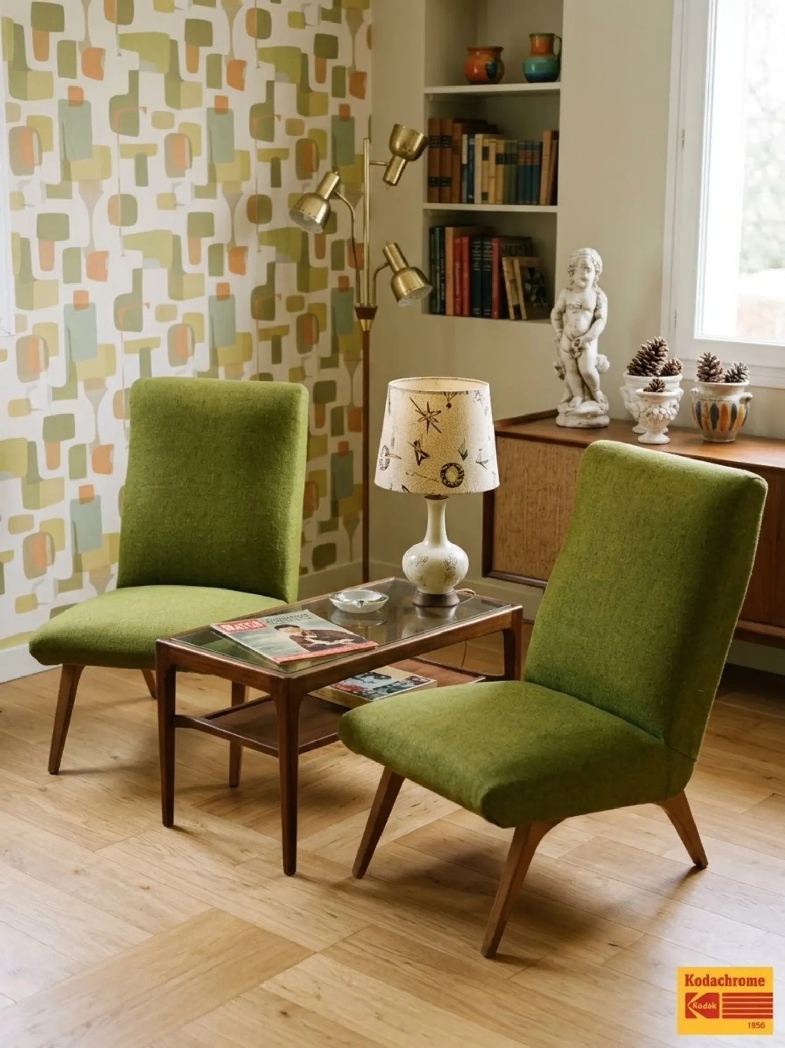 Pair of vintage armchairs with tapered legs from the 1950s.