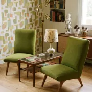 Pair of vintage armchairs with tapered legs from the 1950s.