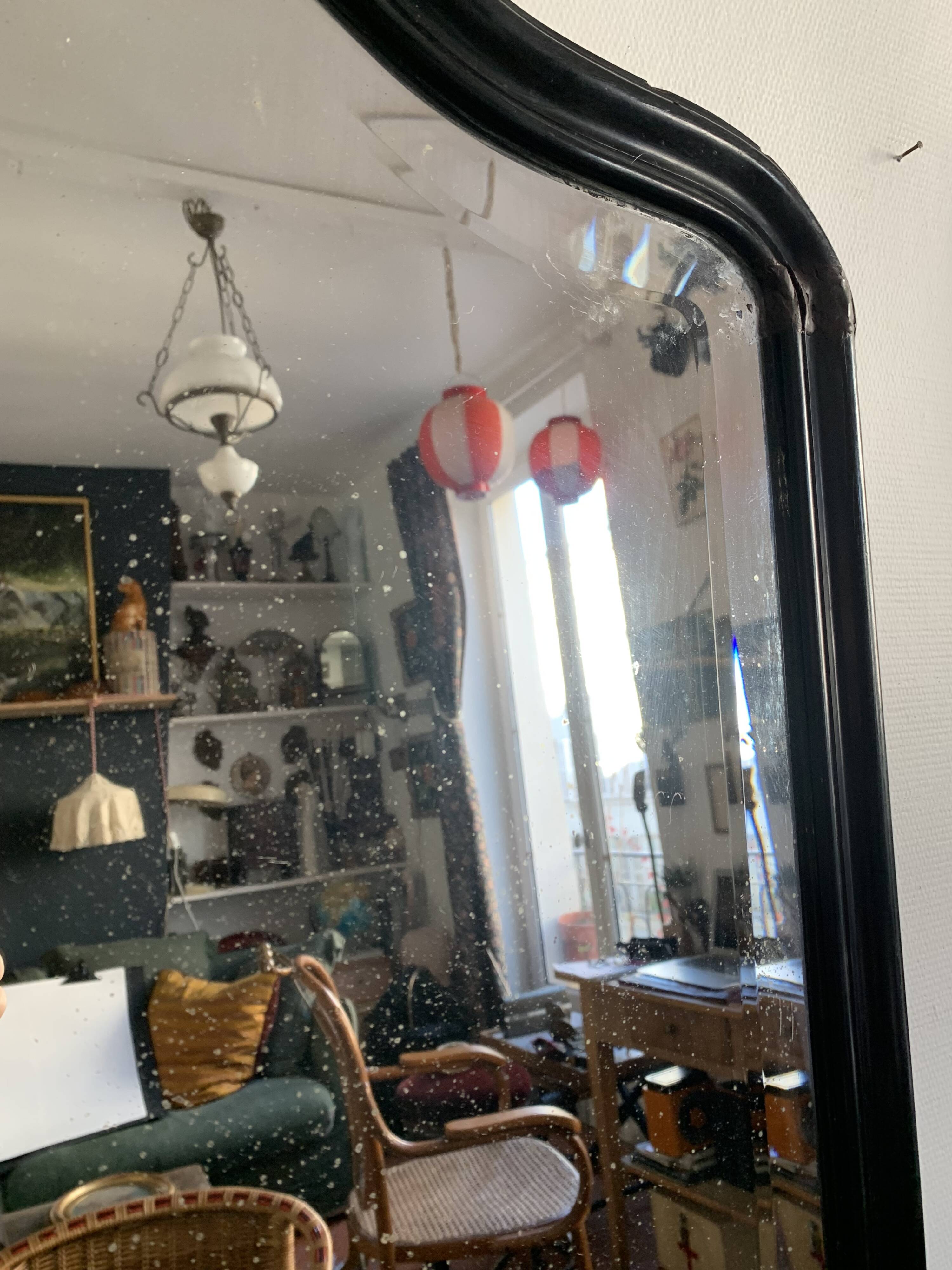 Napoleon III mirror in black wood with pediment