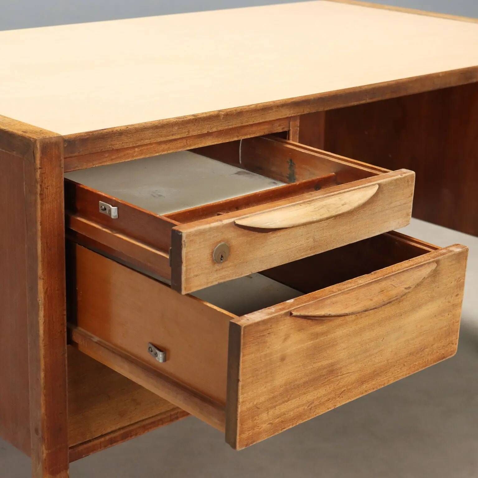 Vintage writing desk in laminated wood, 2 drawers, 1960s design