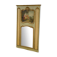 Trumeau mirror with cracked patina and oil on panel depicting a romantic scene from the 19th century.