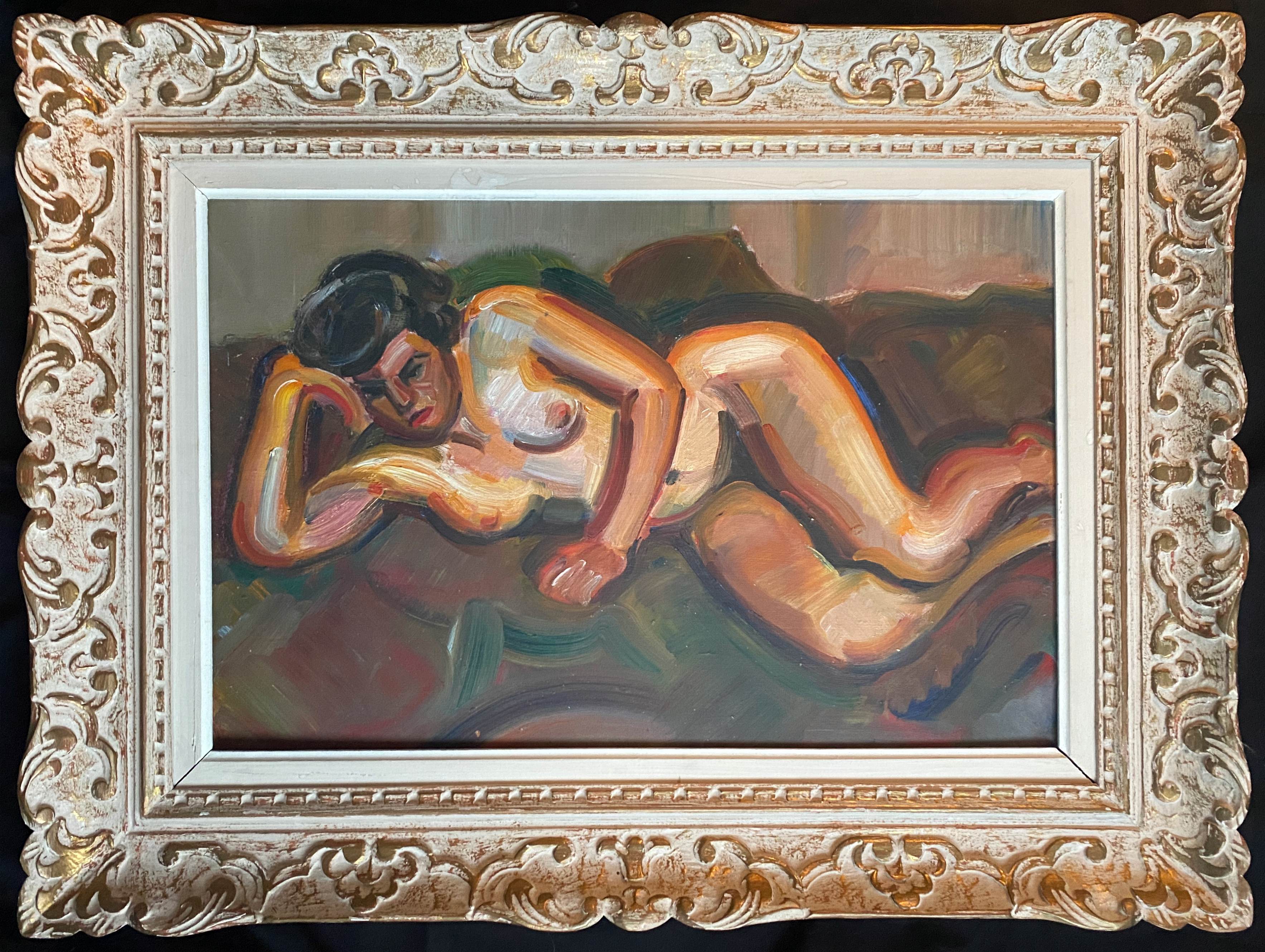 Tableau hsp "la songeuse" nue d'andré claudot (1892-1982) avec cadre