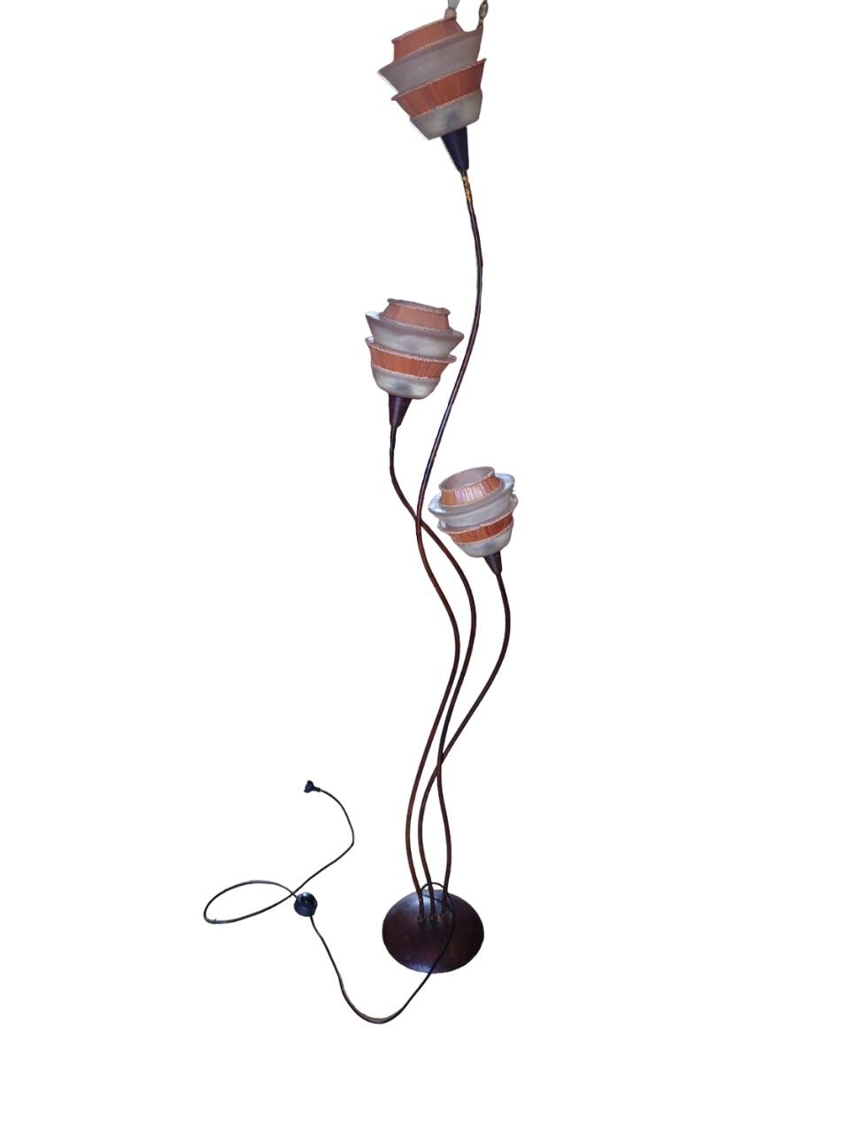 3 globe floor lamp in wrought iron and fiberglass, Tarogo, 1980
