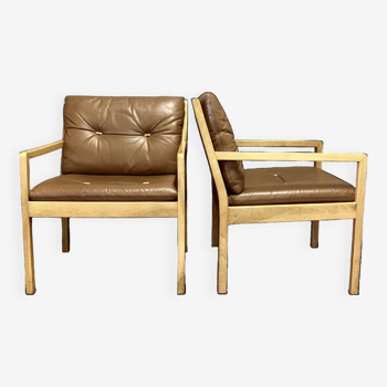 Paire de fauteuils en cuir design scandinave Bernt Petersen, 1960