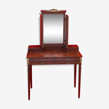 Dressing table in mahogany veneer with triptych mirror