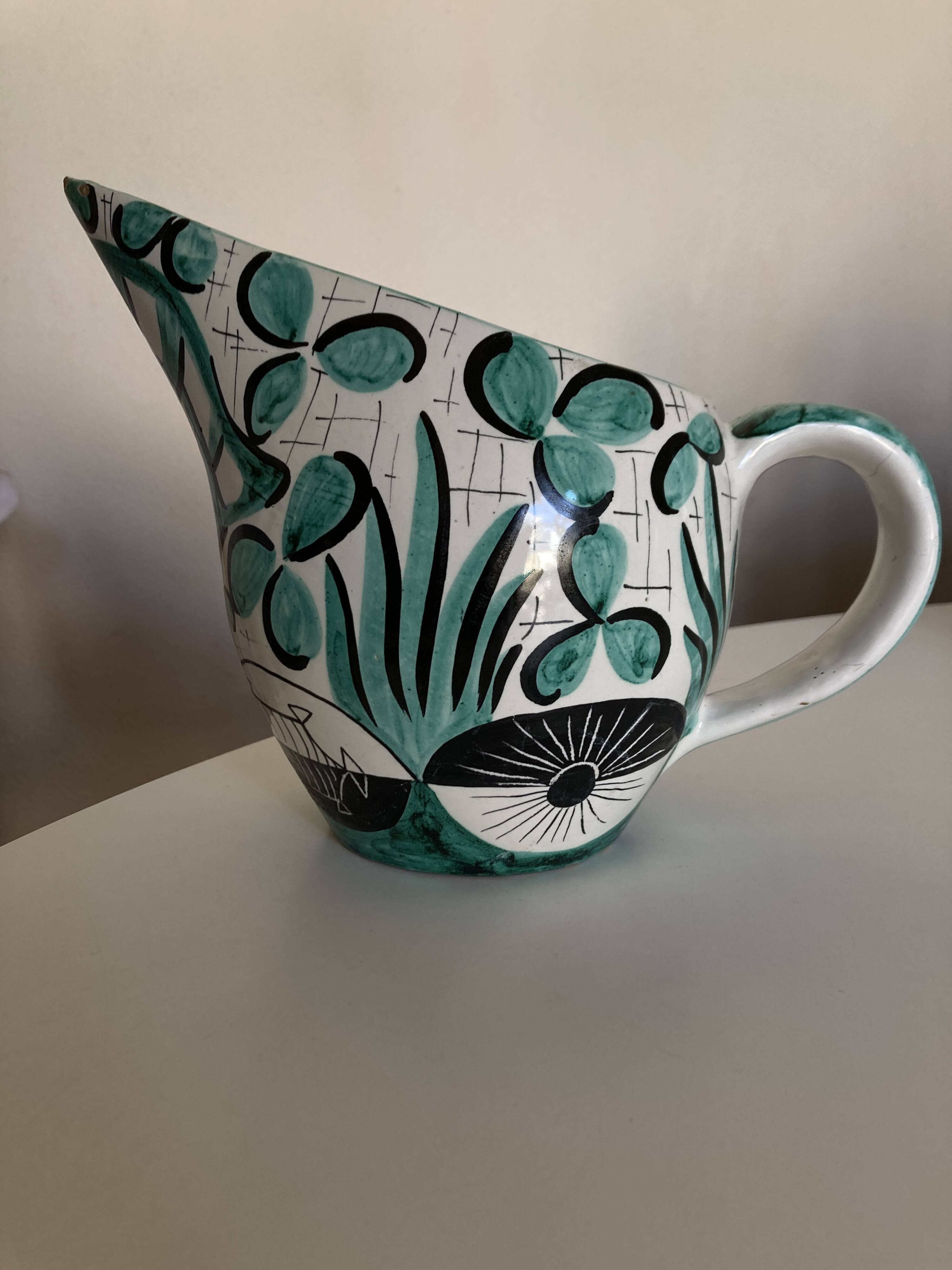 Mid century ceramic pitcher Deruta 1960 Umbria Italy