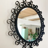 Vintage black metal mirror 28cm