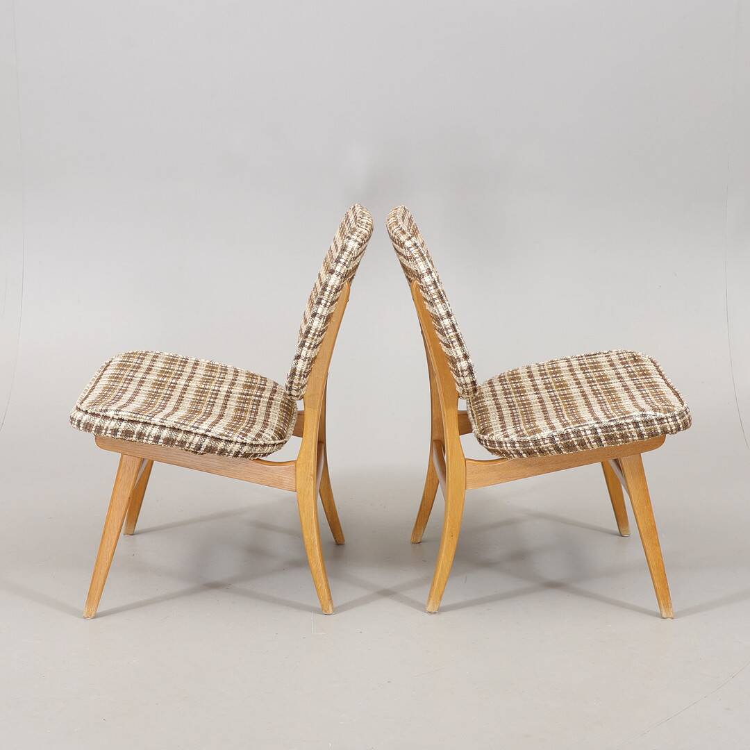 Pair of lounge armchairs in Scottish fabric 1950s Sweden