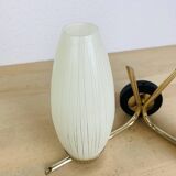50s double-light wall light, brass and black metal, opaline tulips