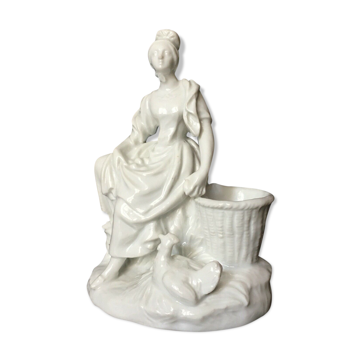 Vase Subject White Porcelain Young Woman at the Chicken