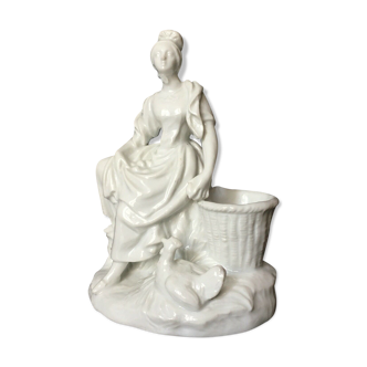 Vase Subject White Porcelain Young Woman at the Chicken