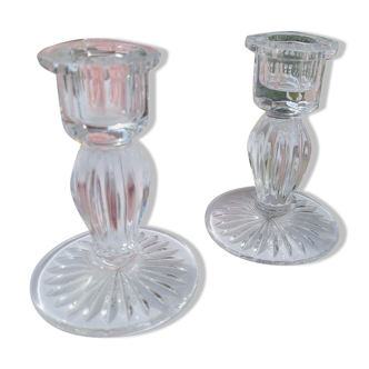 Pair of glass candle holders
