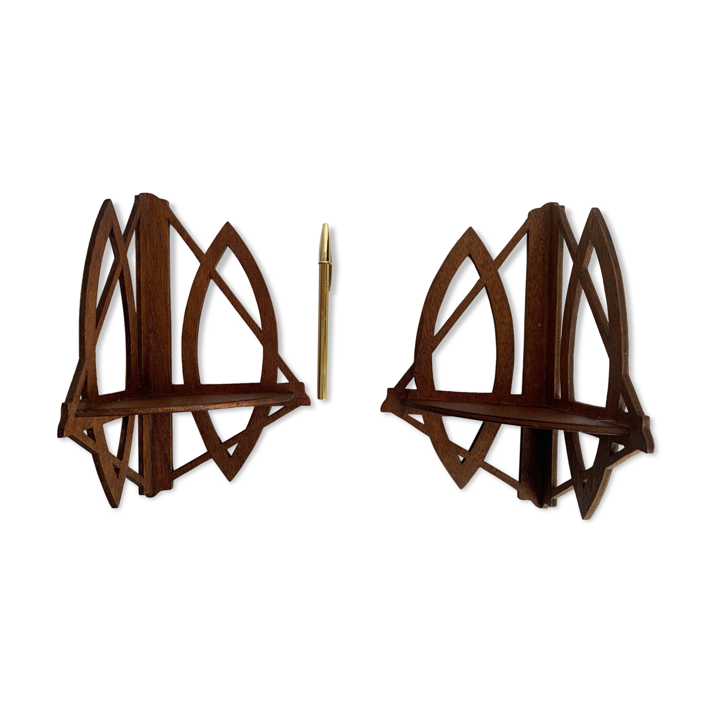 Pair of wall corner shelves, art deco