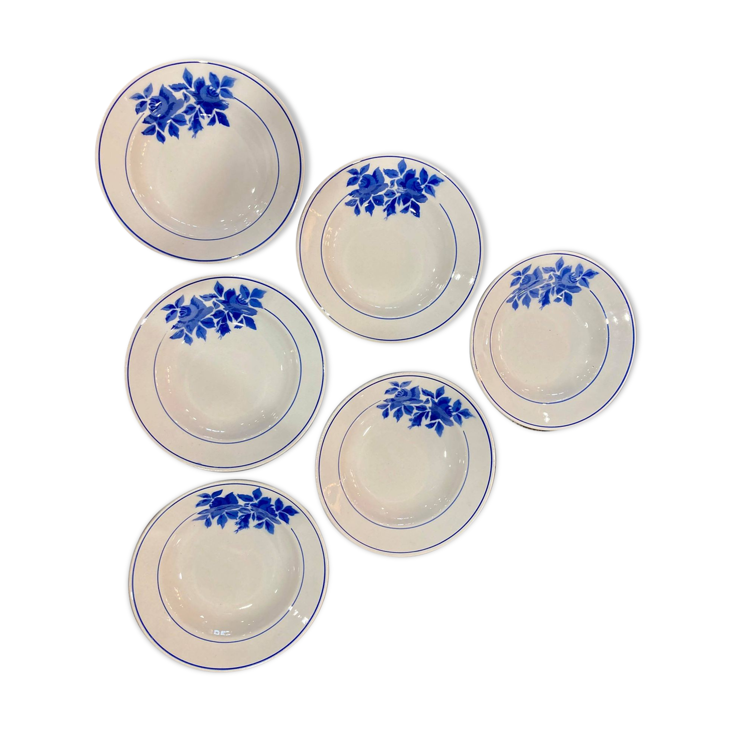 Lot 6 plates Fénal Badonviller blue