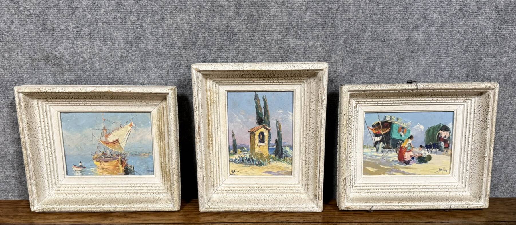 Victor Bruzac: série de 3 tableaux huiles sur panneaux époque circa 1920
