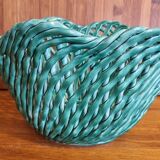 Vintage pot cover in woven slip green basket