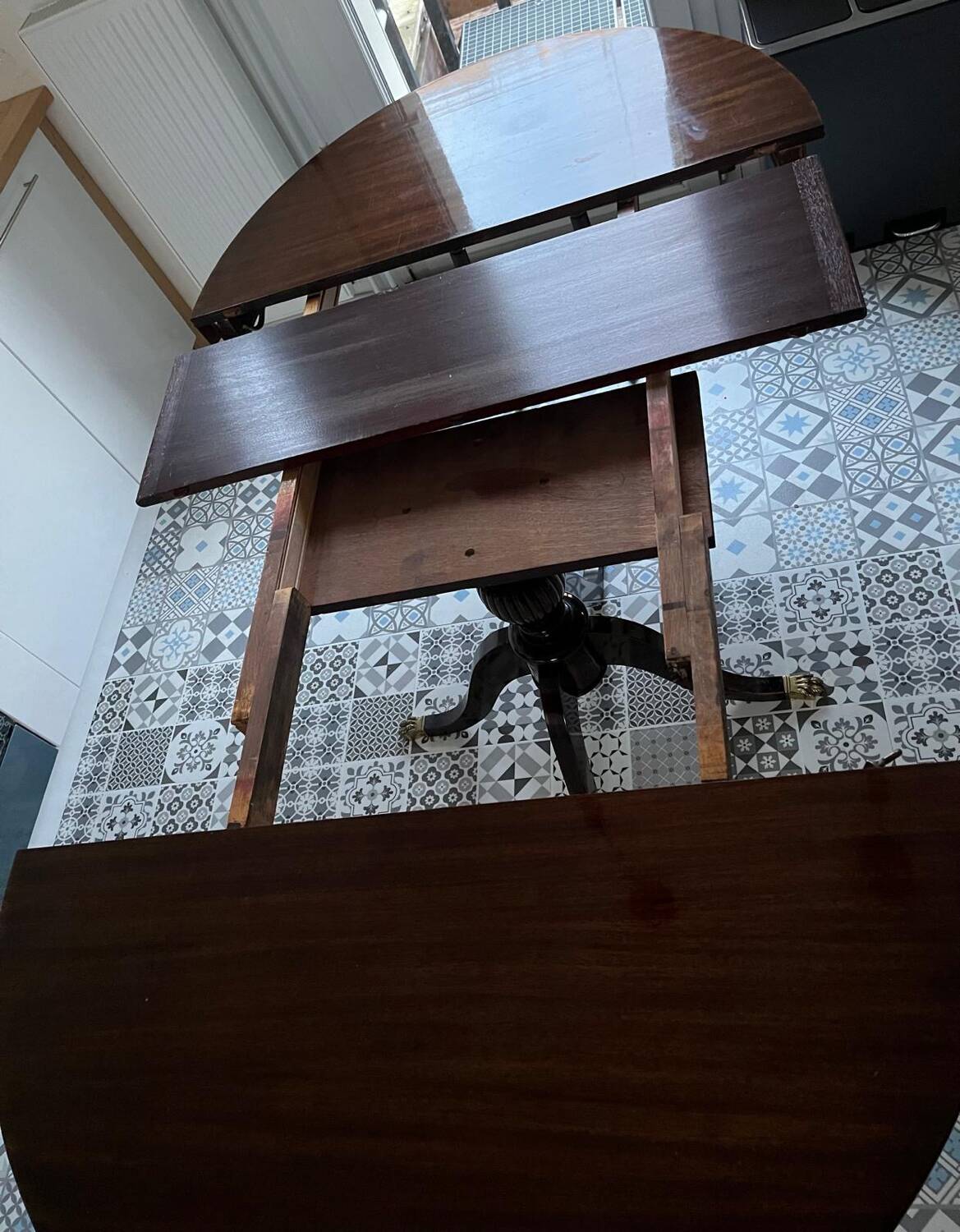 Empire-style table in solid walnut.