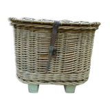 Old fishing basket rattan wood and leather