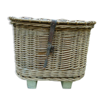 Panier de pêche rotin bois et cuir