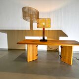 Vintage Pine & Teak Table Lamp with new Shade, 70s.