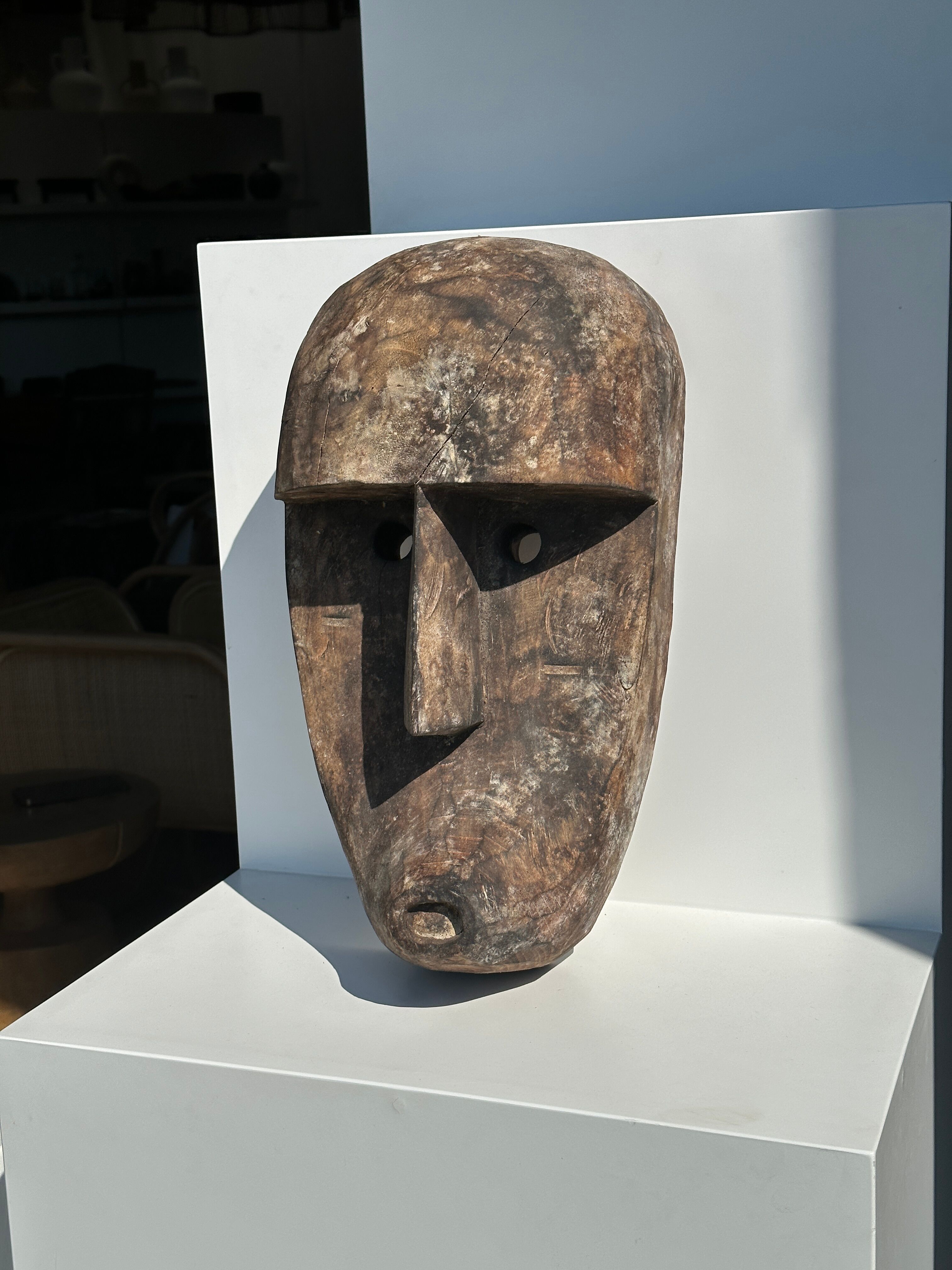 Large Timor mask in patinated wood H:50cm (1)