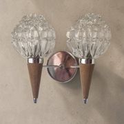 Double wall lamp in Scandinavian style - moulded glass and teak - 1960