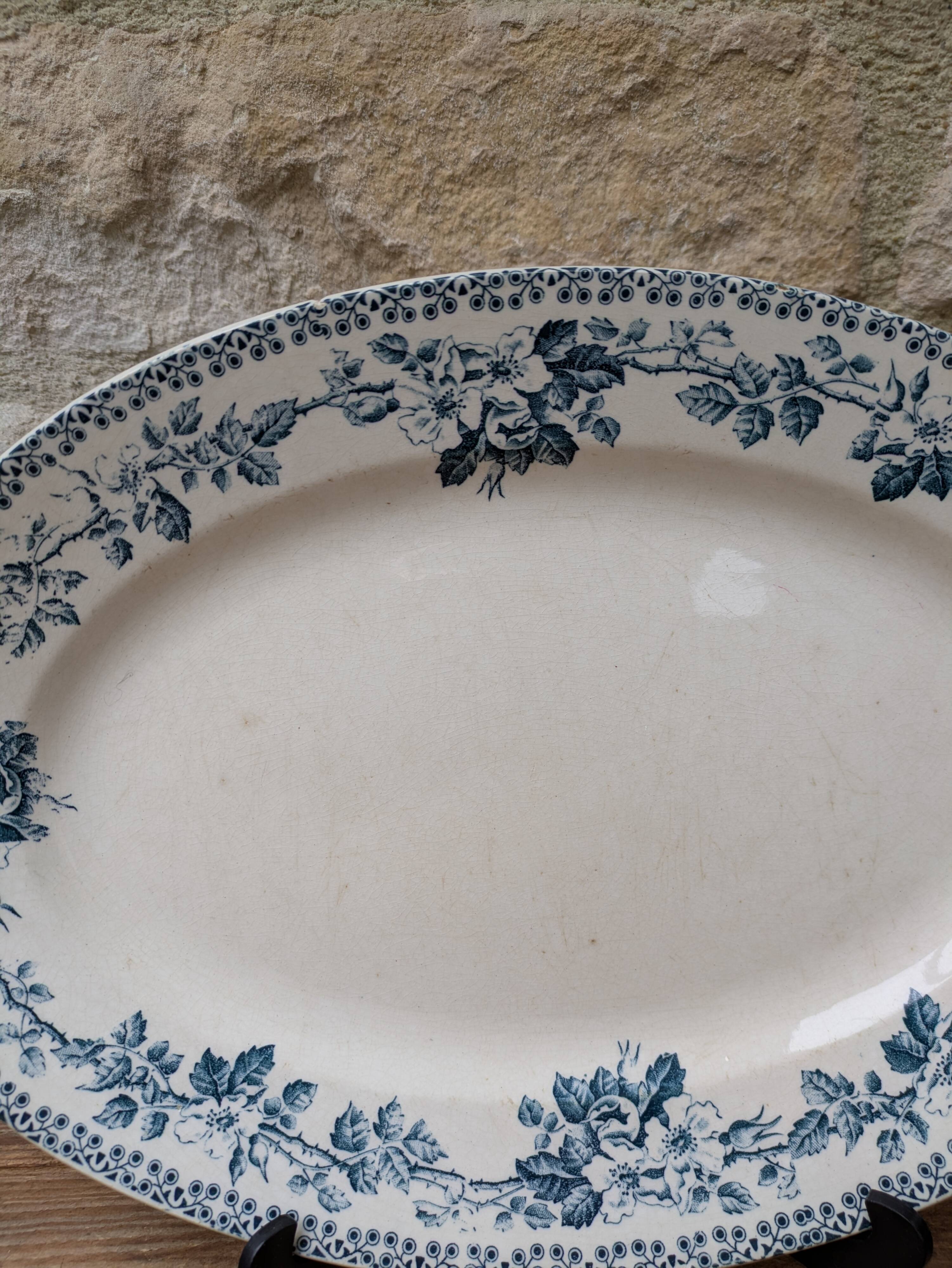 Old oval ironstone serving dish from Debray, Guadeloupe service