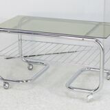 "Space age" coffee table, tubular steel, smoked glass, France, 1970s
