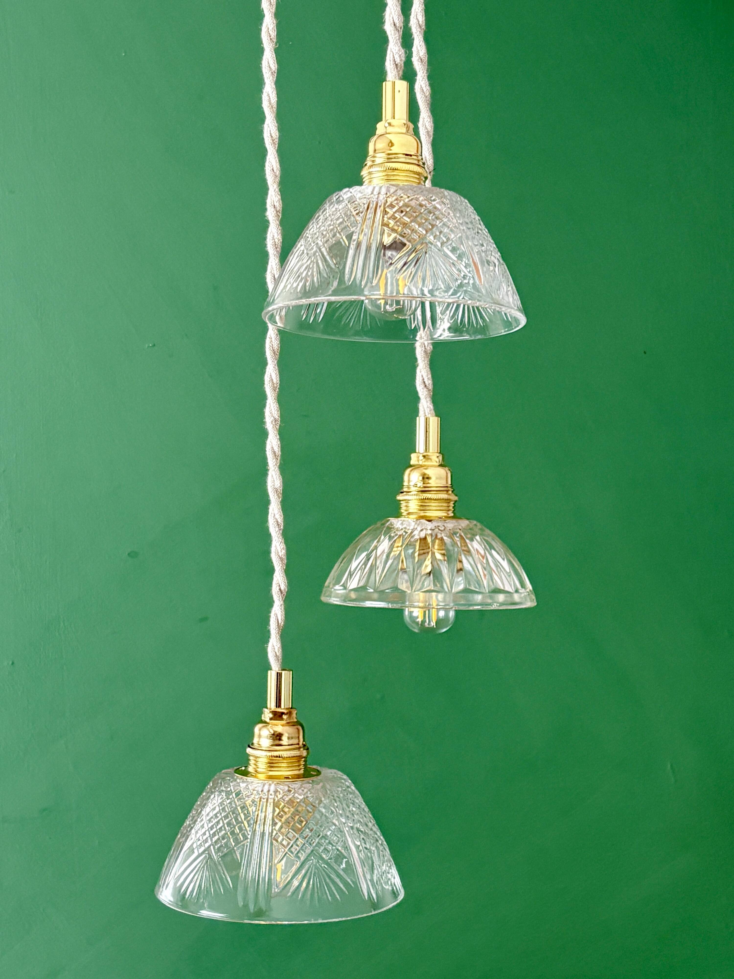 Suspension triple vintage glass chandelier - tableware collection