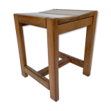 Tabouret en orme massif France années 70