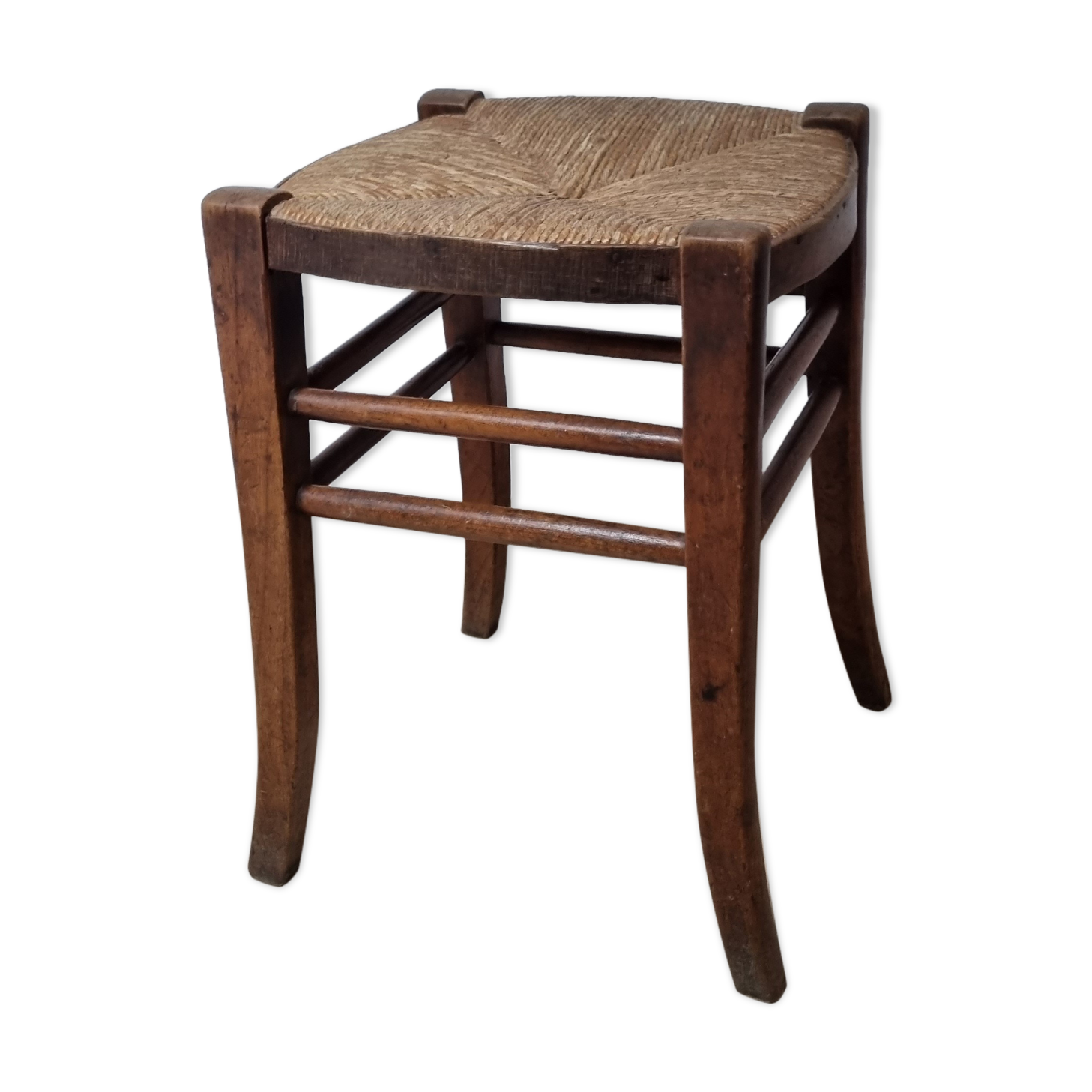 Tabouret ancien en paille et bois