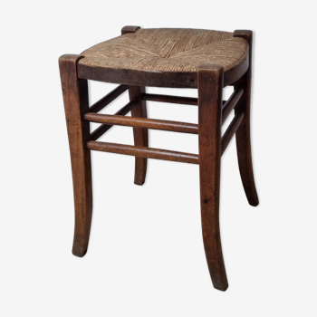 Tabouret ancien en paille et bois