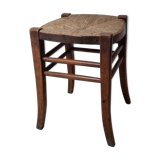 Tabouret ancien en paille et bois