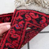 Tapis vintage fait main Ersari – 24 x 29 cm – Rouge éclatant - 1C970