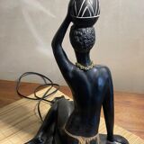 Pied de lampe plâtre femme africaine signé Pagliani