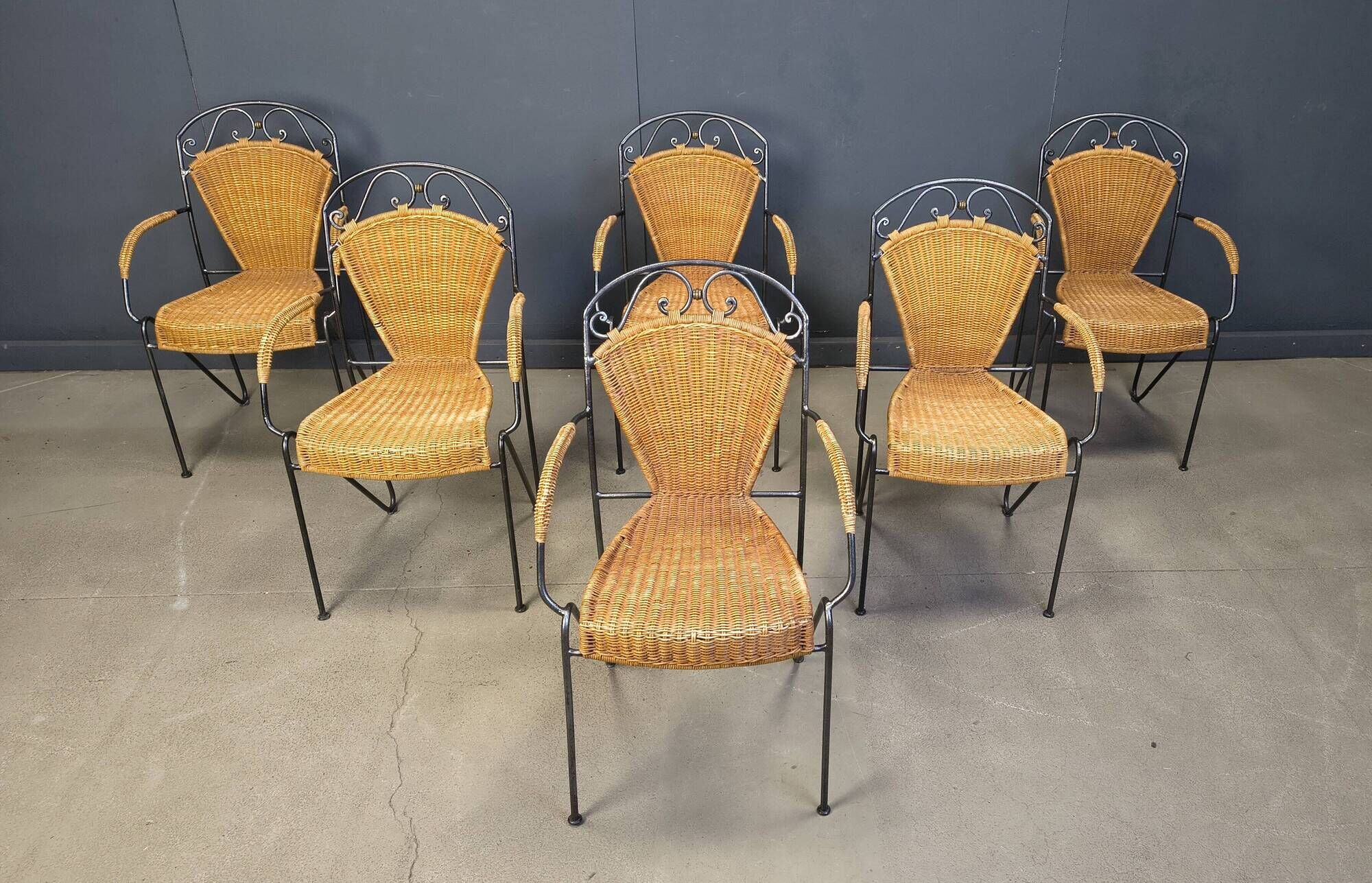Wicker chairs attributed to Frederick Weinberg, 1960s, set of 6