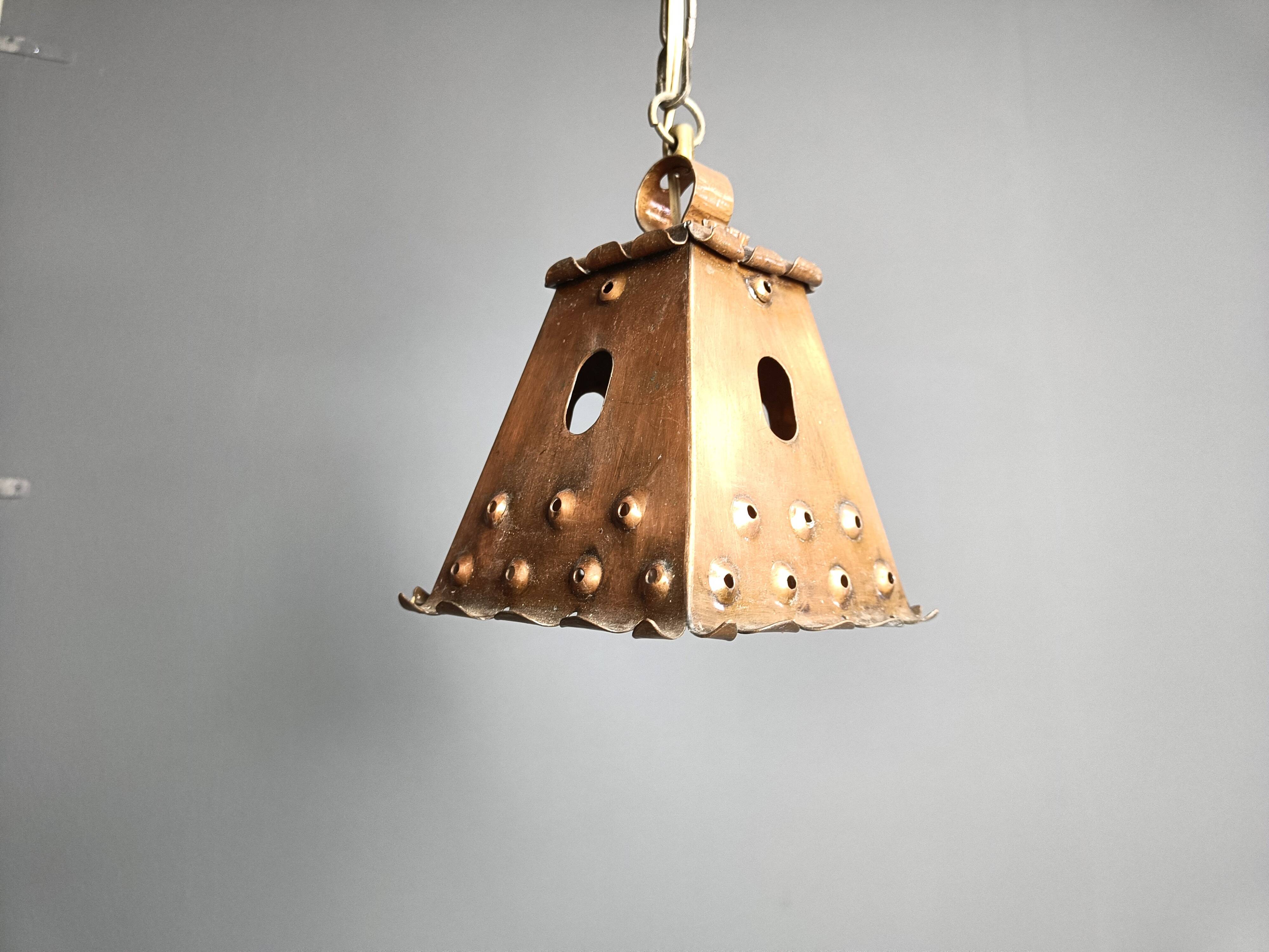 Brutalist copper pendant light, 1970s