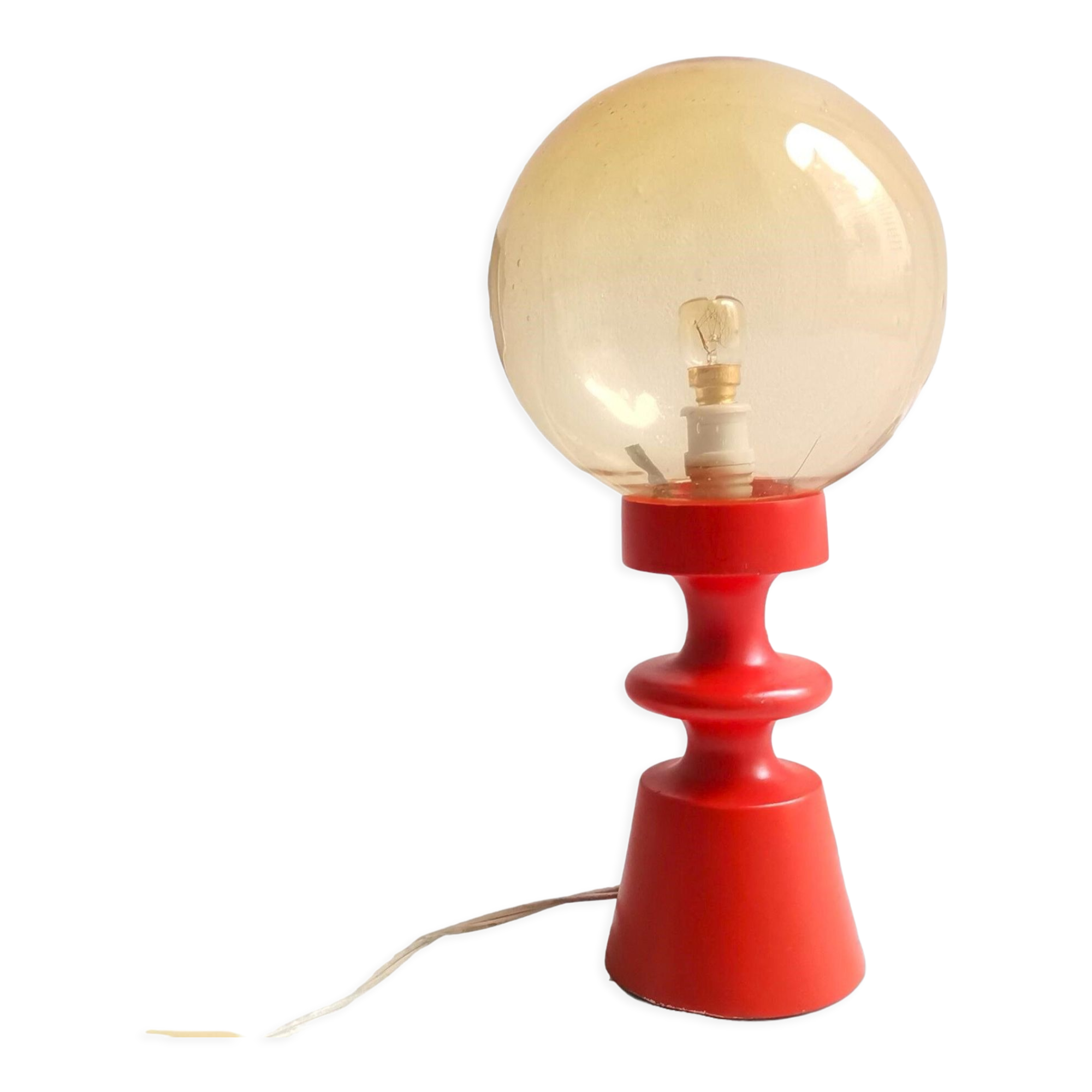 Solid wooden lamp painted orange