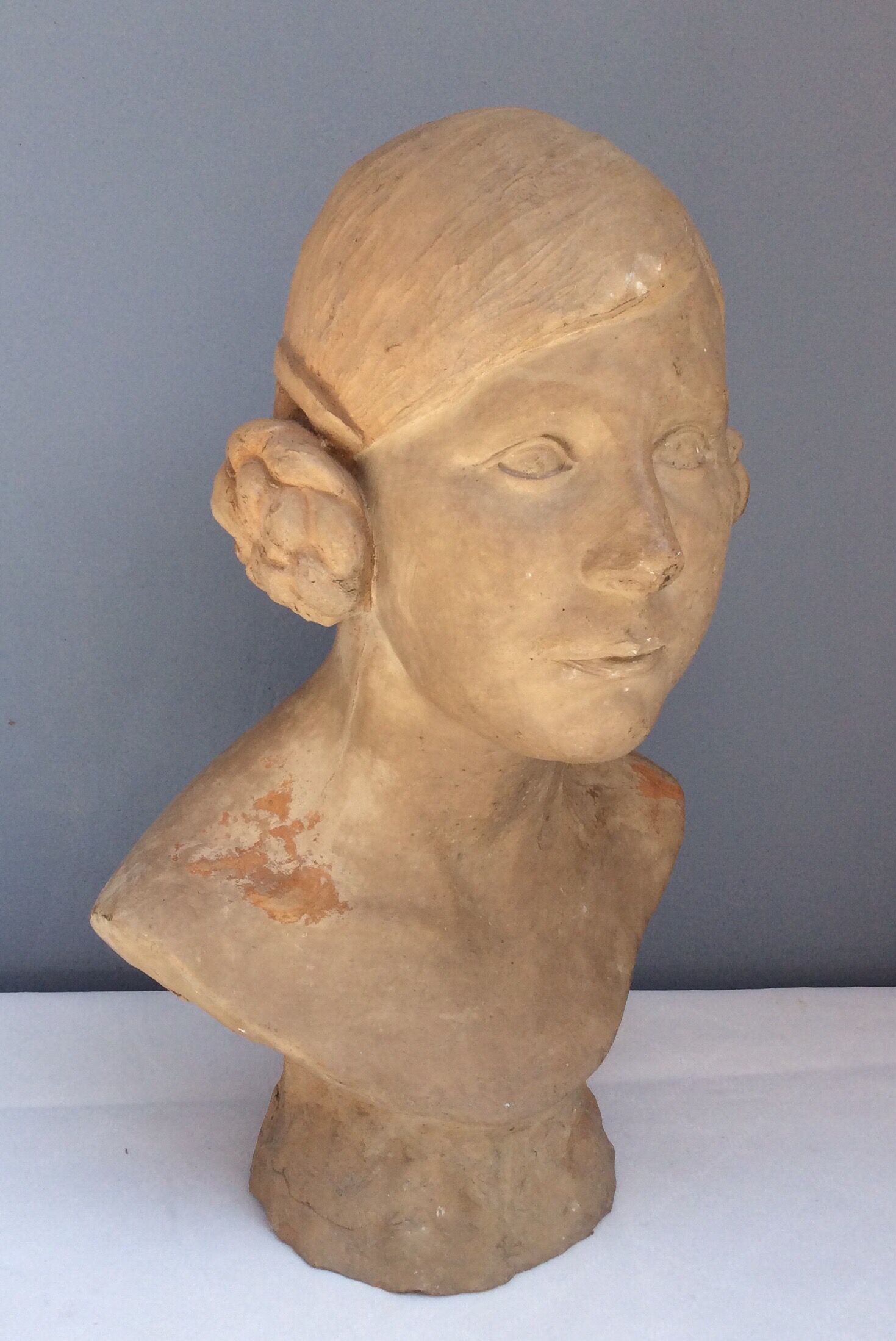 Bust young woman in terracotta, signed, 30s