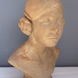 Bust young woman in terracotta, signed, 30s