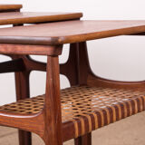 Series of three Danish nesting tables in Teak and canning by Erling Torvits for Heltborg Mobler.