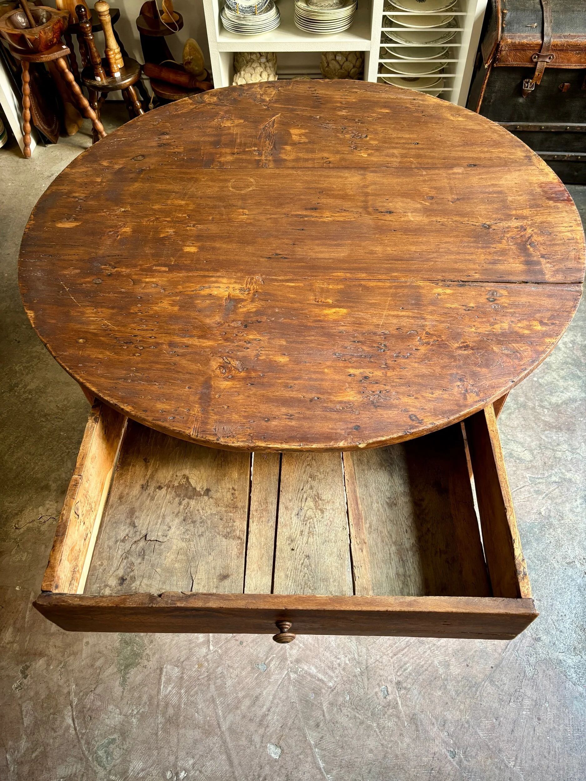 Round wooden farmhouse table