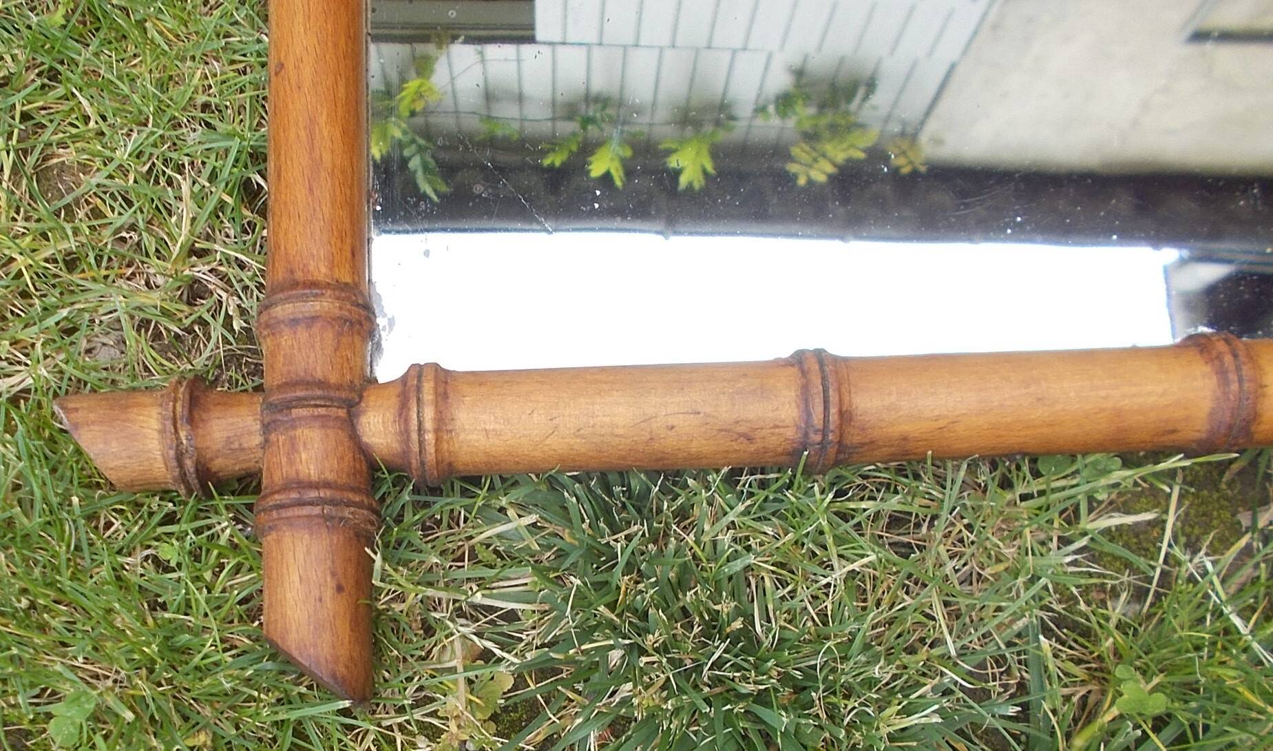 Old turned wood mirror, bamboo imitation.