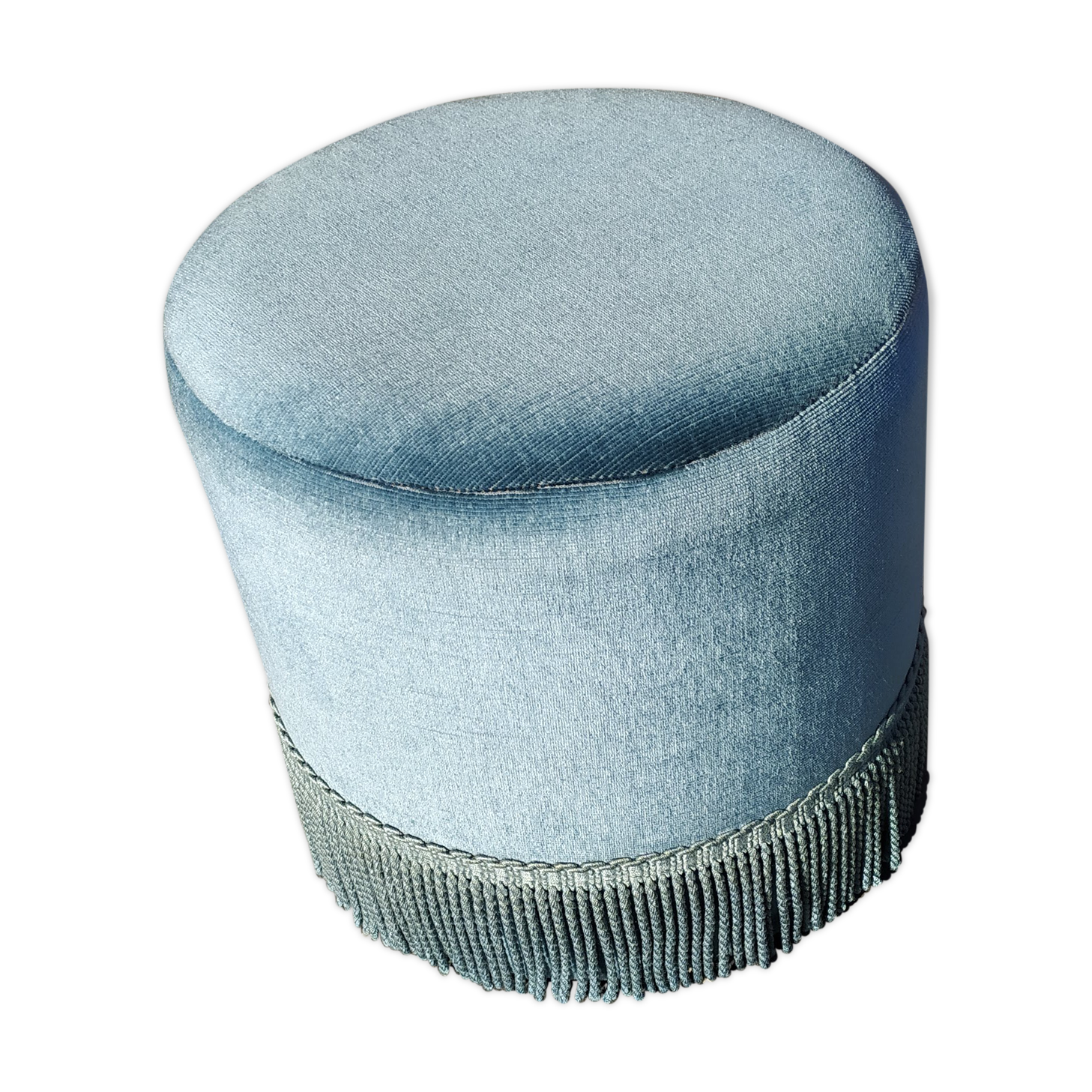 Vintage blue velvet pouf