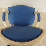 Cabriolet armchair in lacquered wood trimmed in blue satin, Louis XV style