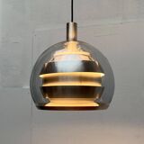Suspended globe lamp in aluminium and glass in German Space style from the 1960s mid-century by Doria.