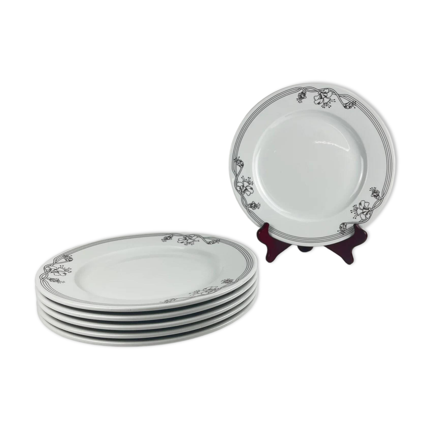 Set de 6 assiettes plates "Elysa", Sarreguemines, 1980-90