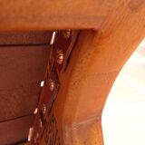 PAIR OF TEAK AND LEATHER ARMCHAIRS
