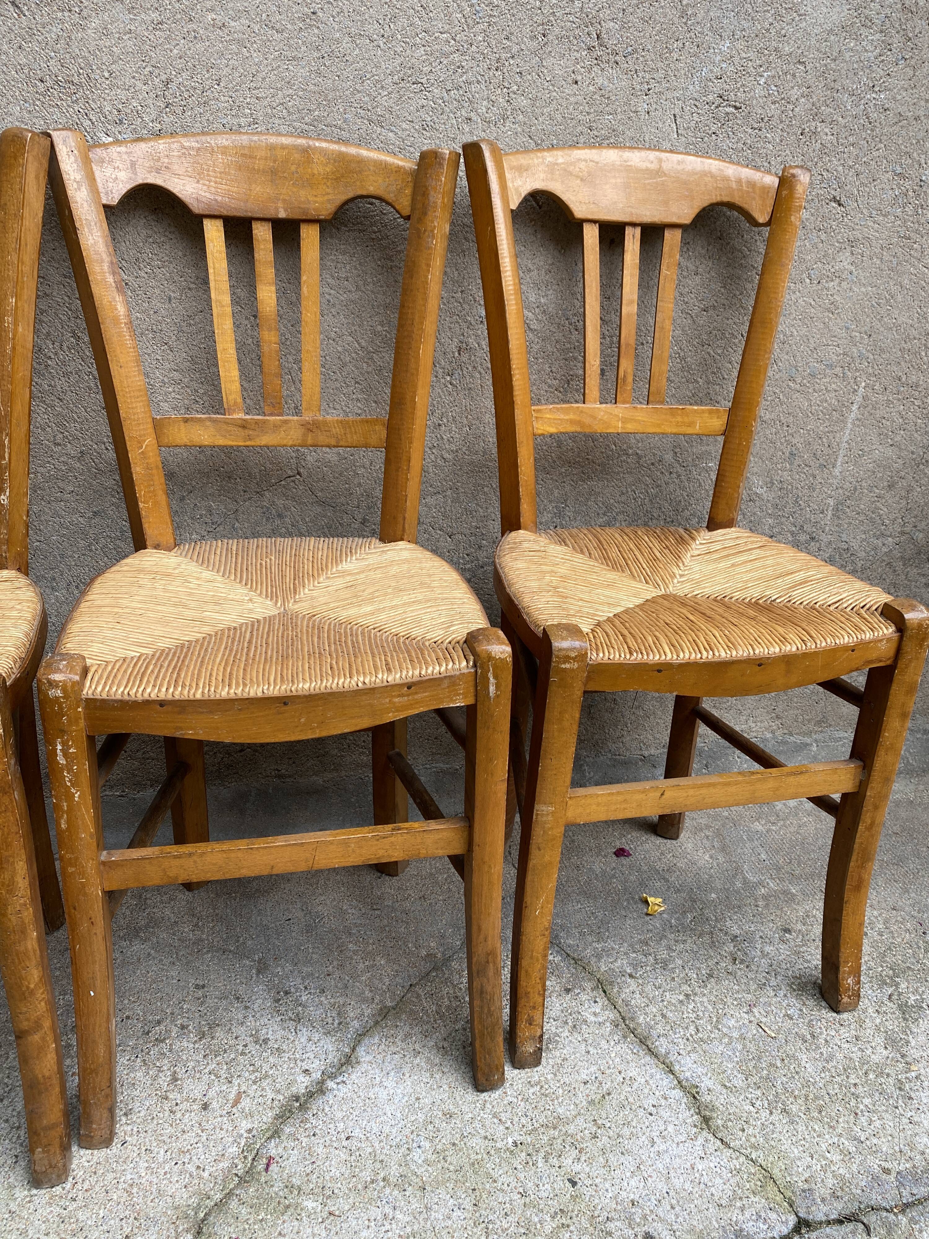 Lot de 4 chaises bois paillees