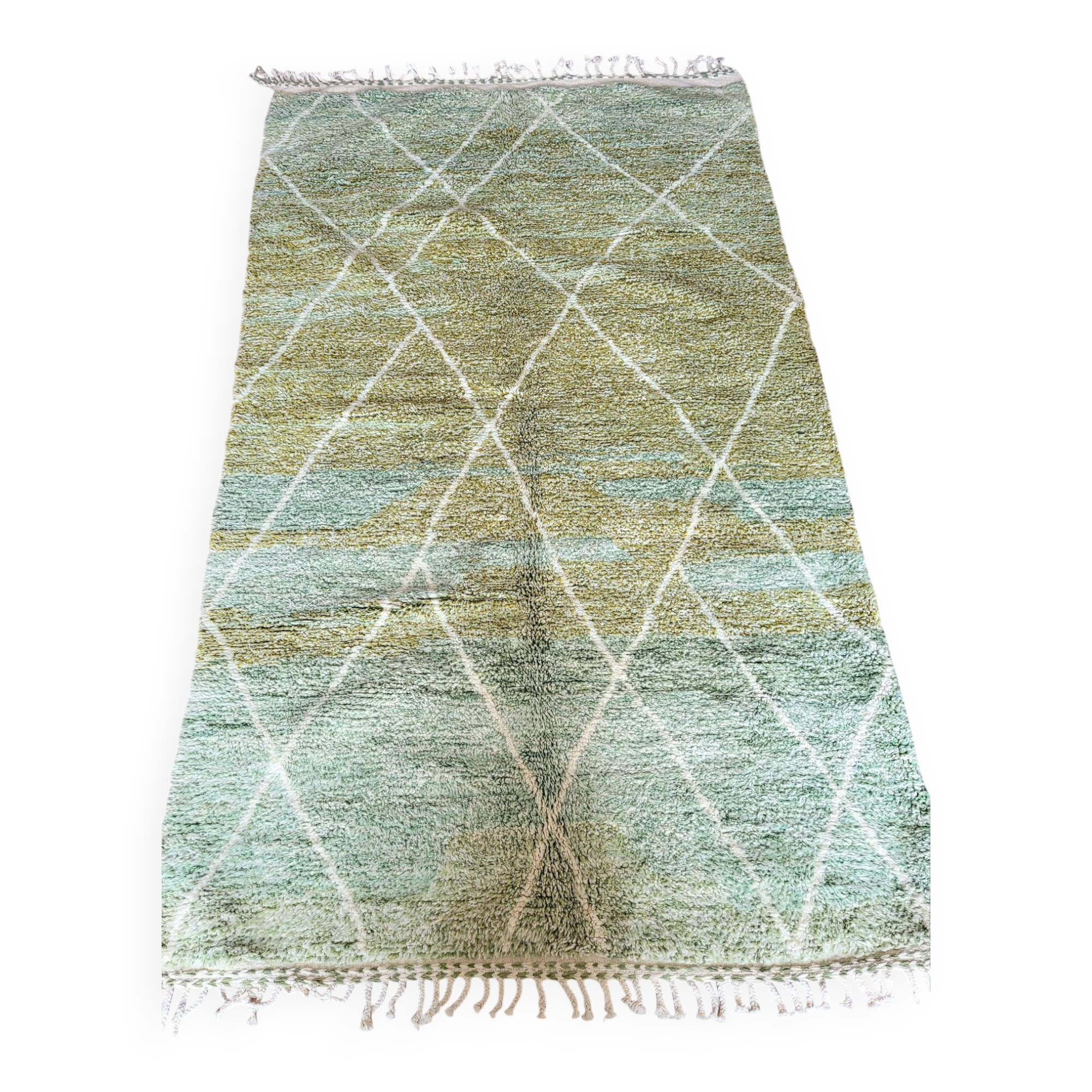 Green Beni Ouarain Berber rug with white diamonds